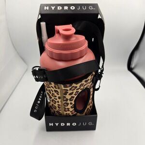 New HydroJug 73 oz Water Bottle with Leopard Sleeve Straw Lid and Strap